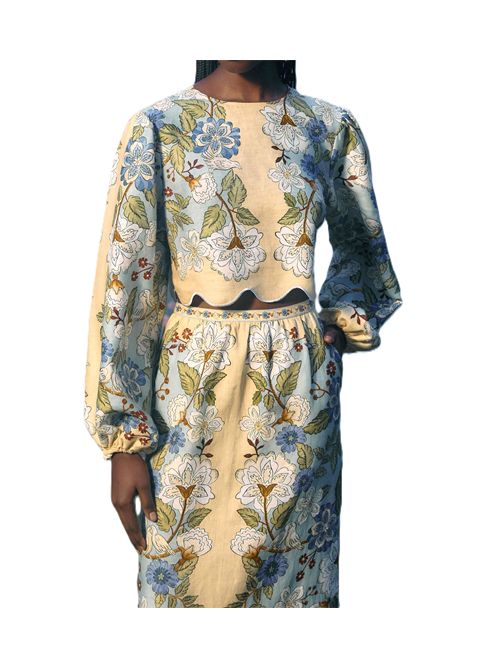 Farm Rio garden scarf blue long sleeve blouse FARM Rio | 35050226046 GARDEN SCARF BLUE